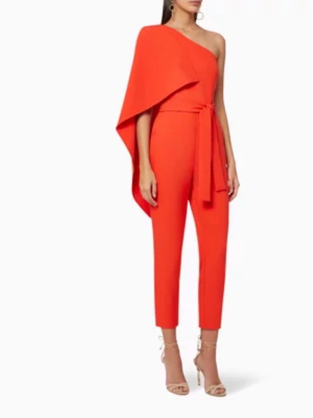 Lavish Alice One-Shoulder Orange Jumpsuit with Draped Cape